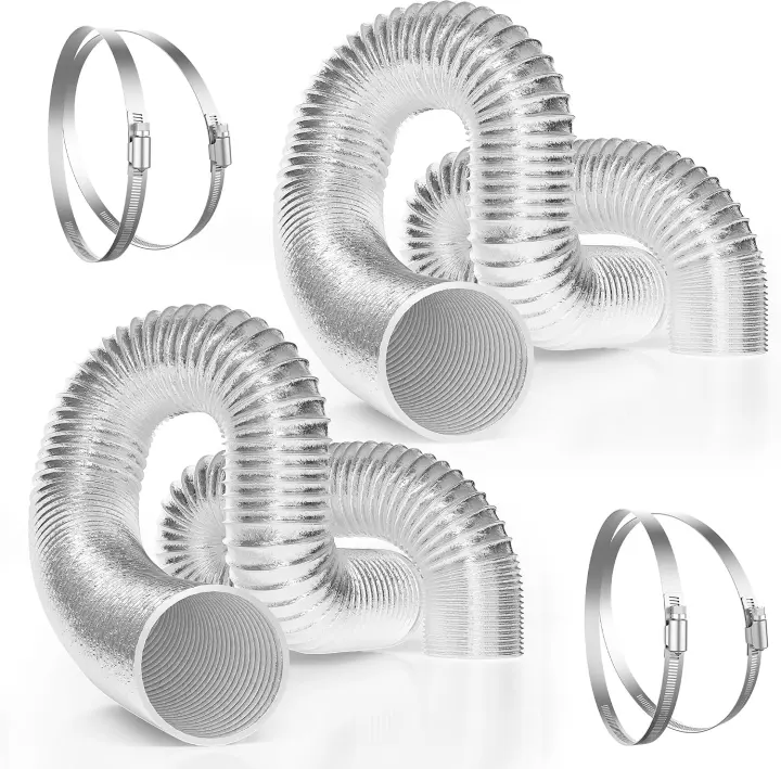 4-Inch Flexible Aluminum Vent Duct — 25 ft, 2-Pack with Clamps