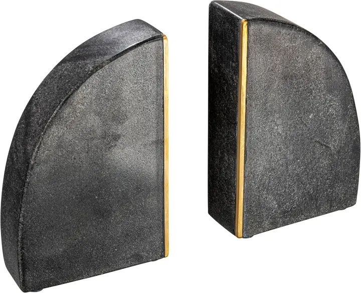 Boho Arched Marble Semicircle Bookends with Brass Accent — Set of 2