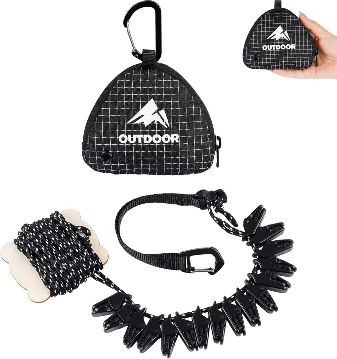 Travel Camping Clothesline — Dual-Rope, 18 Clips, 13.7 ft